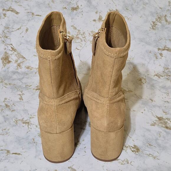 Vince Camuto Suede Ankle Boots Womens 9 1/2 M Pailey Camel Tan Block Heel Zip - Picture 6 of 11
